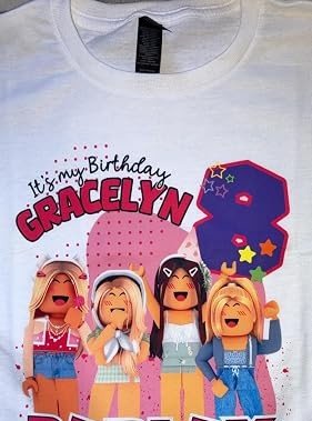 Custom Birthday Family Matching Shirts Family Personalized Shirts Robux Characters T-Shirts Video Games t-Shirt, Blocks Birthday Girl Shirt Camiseta personalizada de Video Juegos White,Black photo review