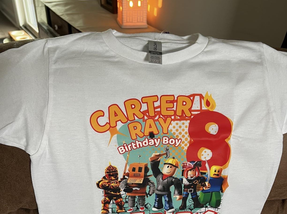 Custom Birthday Family Matching Shirts, Family Personalized Shirts, Robux Characters T-Shirts, Video Games t-Shirt, Blocks Shirt, Camiseta personalizada de Video Juegos White photo review