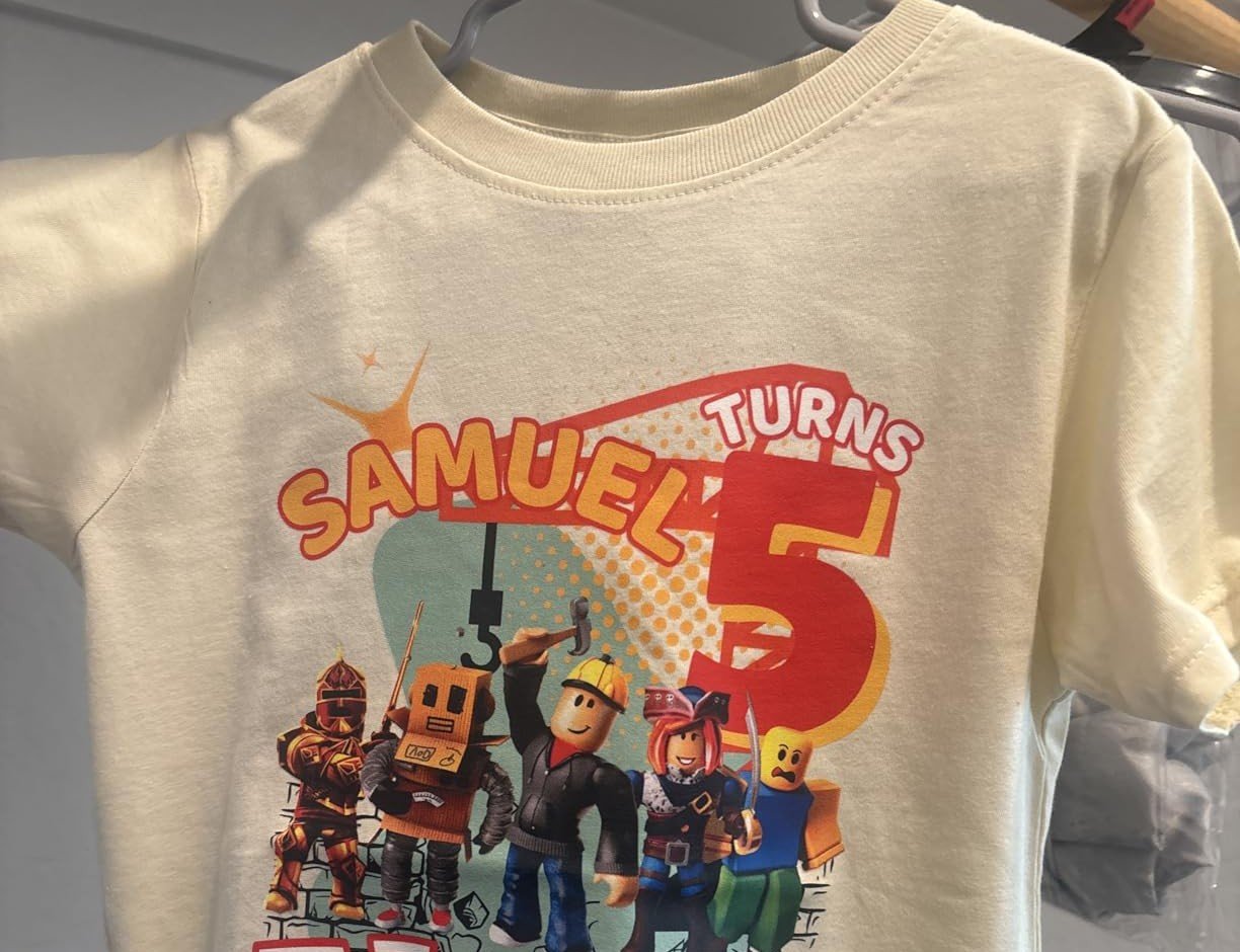 Custom Birthday Family Matching Shirts, Family Personalized Shirts, Robux Characters T-Shirts, Video Games t-Shirt, Blocks Shirt, Camiseta personalizada de Video Juegos White photo review