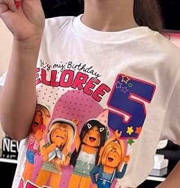 Custom Birthday Family Matching Shirts Family Personalized Shirts Robux Characters T-Shirts Video Games t-Shirt, Blocks Birthday Girl Shirt Camiseta personalizada de Video Juegos White,Black photo review