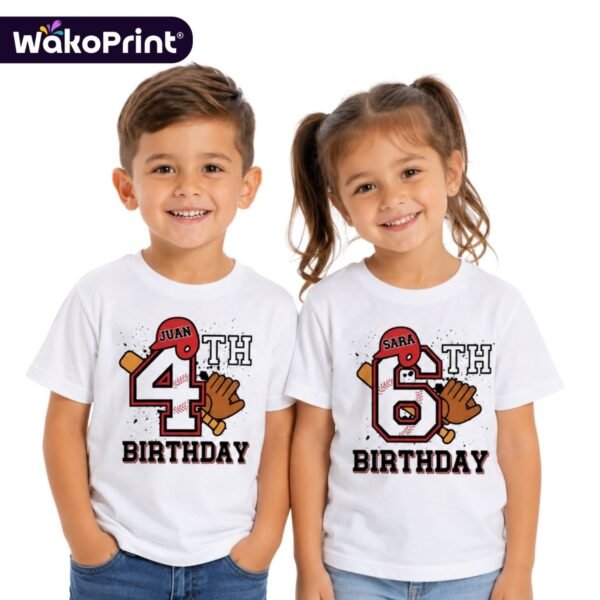 Personalized Baseball Birthday Shirt | Custom Name and Age | Party Shirt | Add Text on Back for Baseball Fans | Available in Sizes S to 4XL White,Black