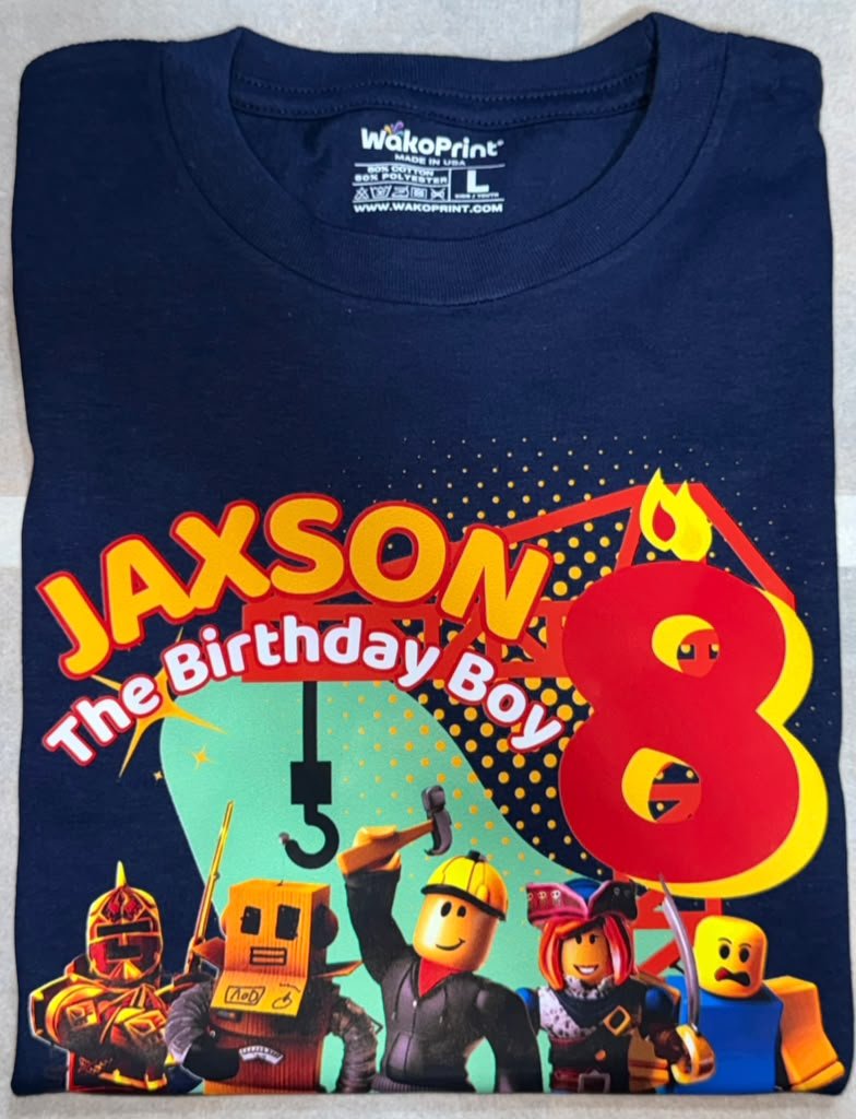 Custom Birthday Family Matching Shirts, Family Personalized Shirts, Robux Characters T-Shirts, Video Games t-Shirt, Blocks Shirt, Camiseta personalizada de Video Juegos White photo review