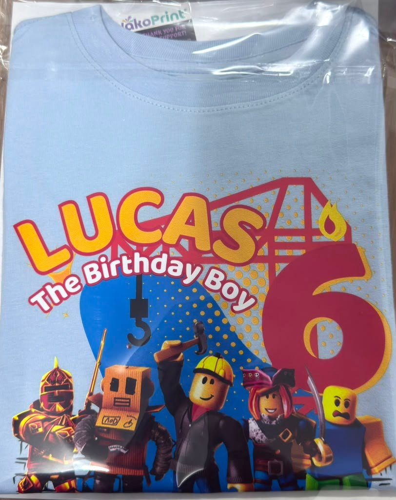 Custom Birthday Family Matching Shirts, Family Personalized Shirts, Robux Characters T-Shirts, Video Games t-Shirt, Blocks Shirt, Camiseta personalizada de Video Juegos White photo review