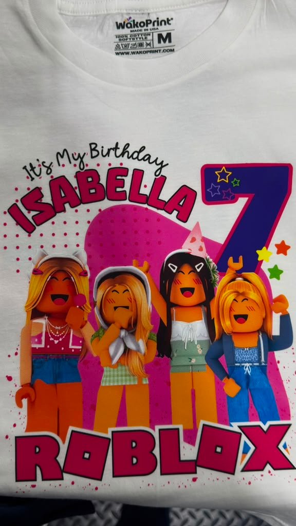 Custom Birthday Family Matching Shirts Family Personalized Shirts Robux Characters T-Shirts Video Games t-Shirt, Blocks Birthday Girl Shirt Camiseta personalizada de Video Juegos White,Black photo review