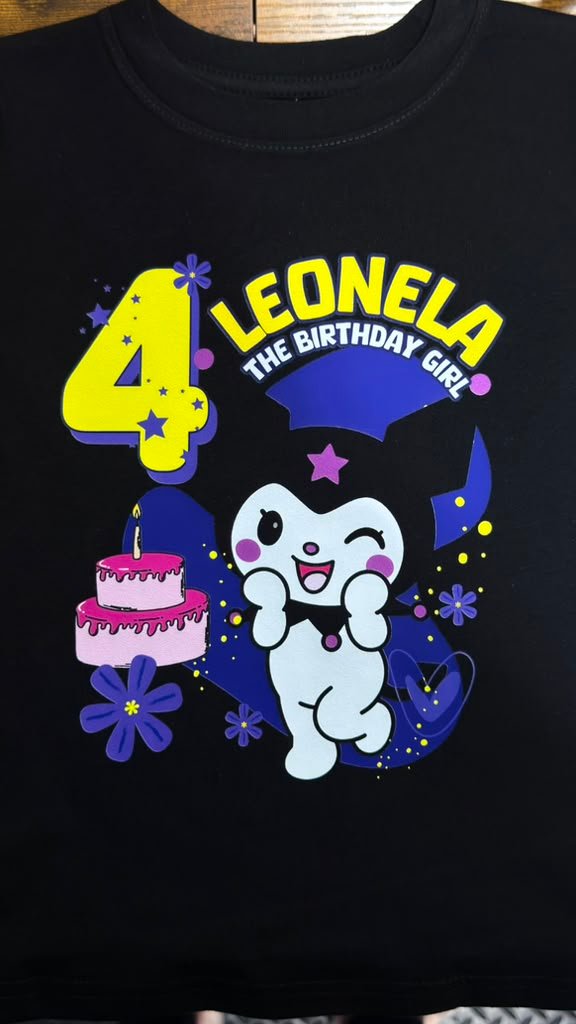 Personalized t-Shirts for Kurom Girl's Birthday with Age and Name, Supplies and Decoration for Kurom Kitty Party. White,Black photo review