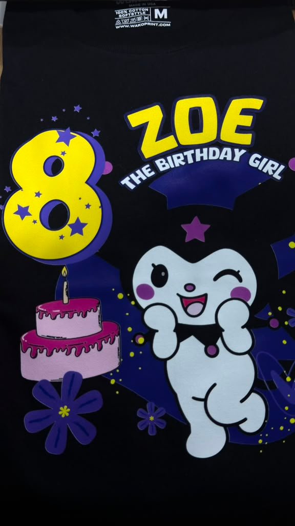 Personalized t-Shirts for Kurom Girl's Birthday with Age and Name, Supplies and Decoration for Kurom Kitty Party. White,Black photo review