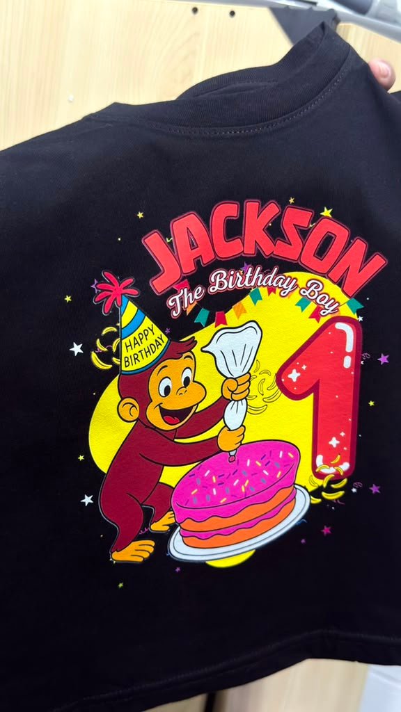 Monkey Birthday Shirt Personalized with Age and Name for Theme Party Girls Boys Shirt. White,Black photo review