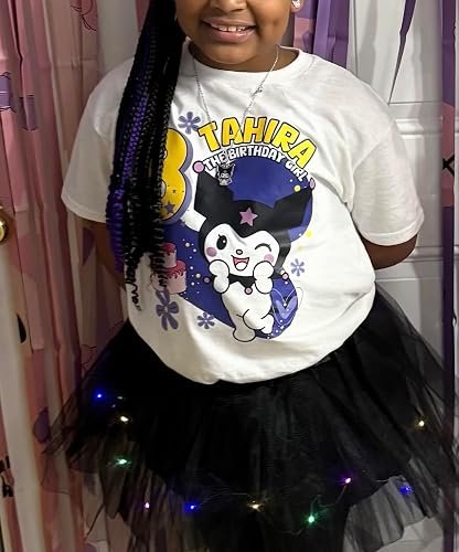 Personalized t-Shirts for Kurom Girl's Birthday with Age and Name, Supplies and Decoration for Kurom Kitty Party. White,Black photo review