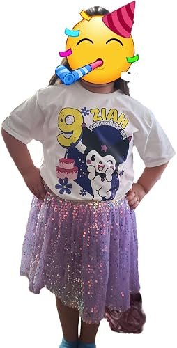 Personalized t-Shirts for Kurom Girl's Birthday with Age and Name, Supplies and Decoration for Kurom Kitty Party. White,Black photo review