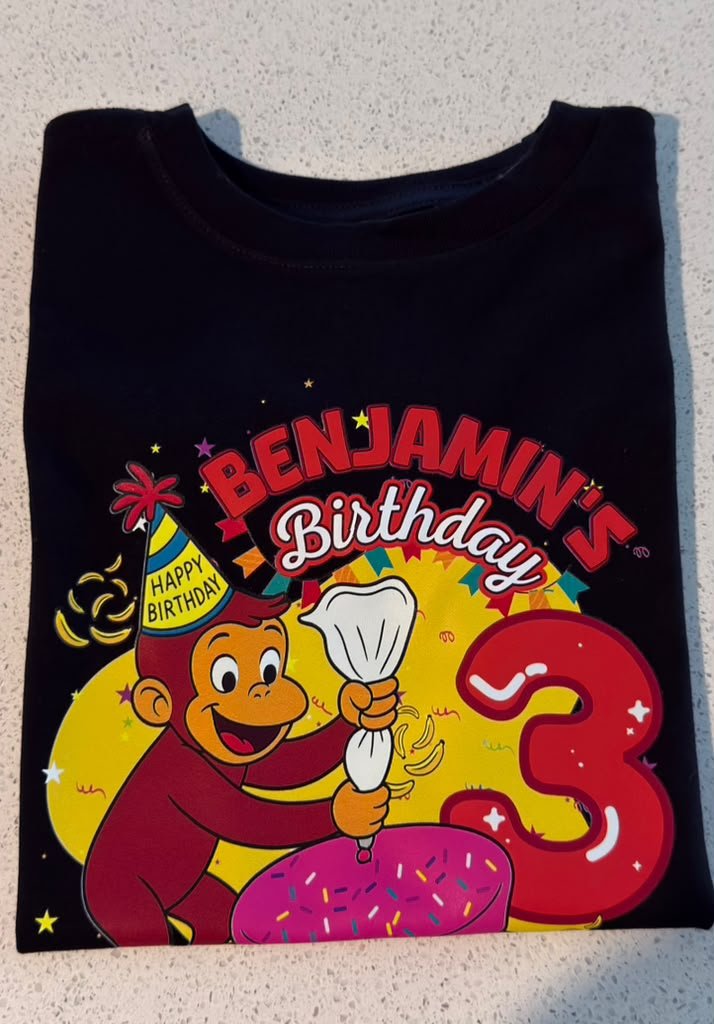 Monkey Birthday Shirt Personalized with Age and Name for Theme Party Girls Boys Shirt. White,Black photo review