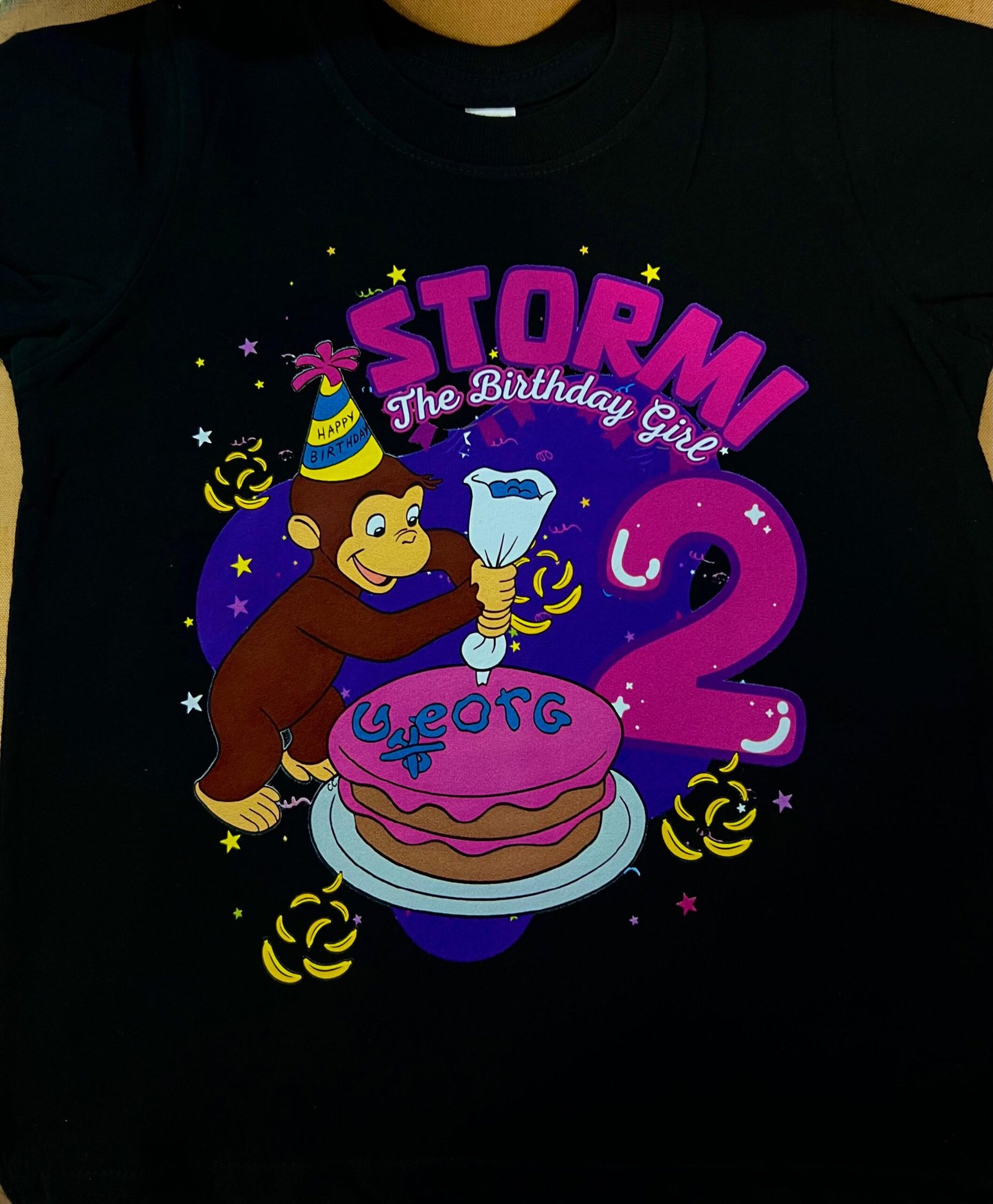 Monkey Birthday Shirt Personalized with Age and Name for Theme Party Girls Boys Shirt. White,Black photo review