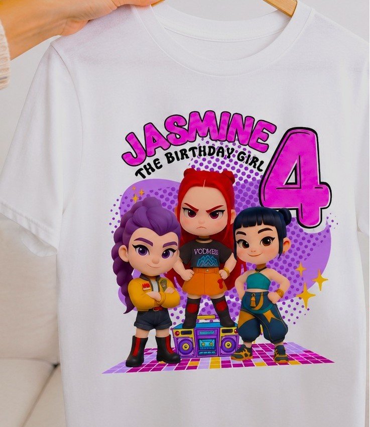 Personalized Huntrix guerreras Birthday T-Shirt Trix – Name and Age Customization – Birthday Girl Outfit White, Black photo review