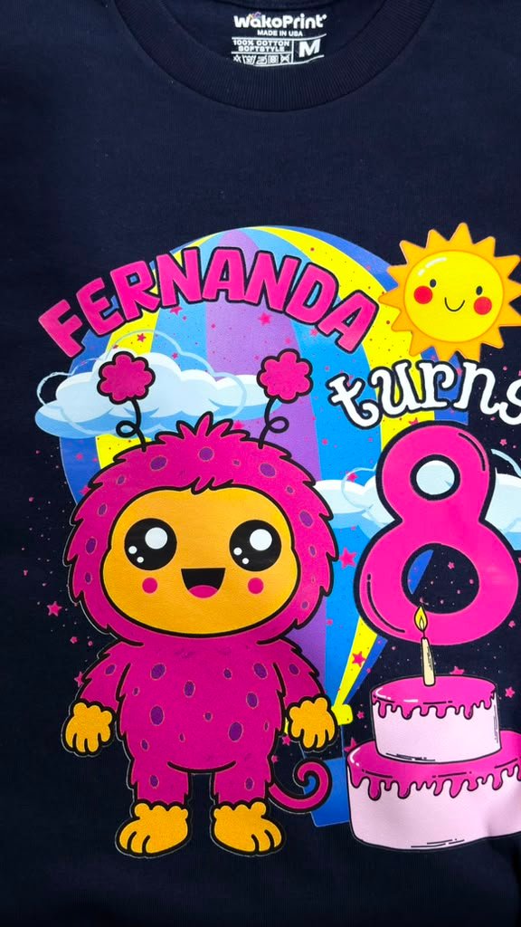 Cute labu Birthday Girl T-Shirt – Personalized Party Outfit with Name & Age, Adorable Cartoon Plush Character Shirt for Kids and Matching Family Tees White, Black photo review