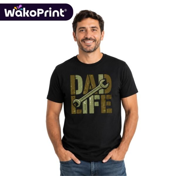 Dad Life T-Shirt with Wrench Design – Personalized Name or Text Shirt for Dad, Birthday for Dad