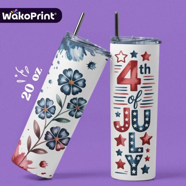 20 oz Fashion Tumbler |“4th of July” Patriotic Floral Red, White & Blue Aesthetic Design