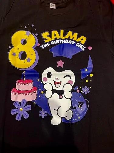 Personalized t-Shirts for Kurom Girl's Birthday with Age and Name, Supplies and Decoration for Kurom Kitty Party. White,Black photo review